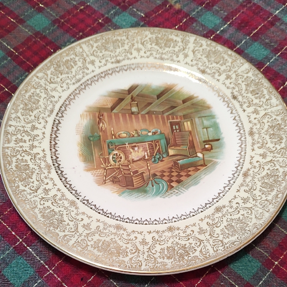 Vintage Imperial Service Plate by Salem China Co. 23 Karat Gold